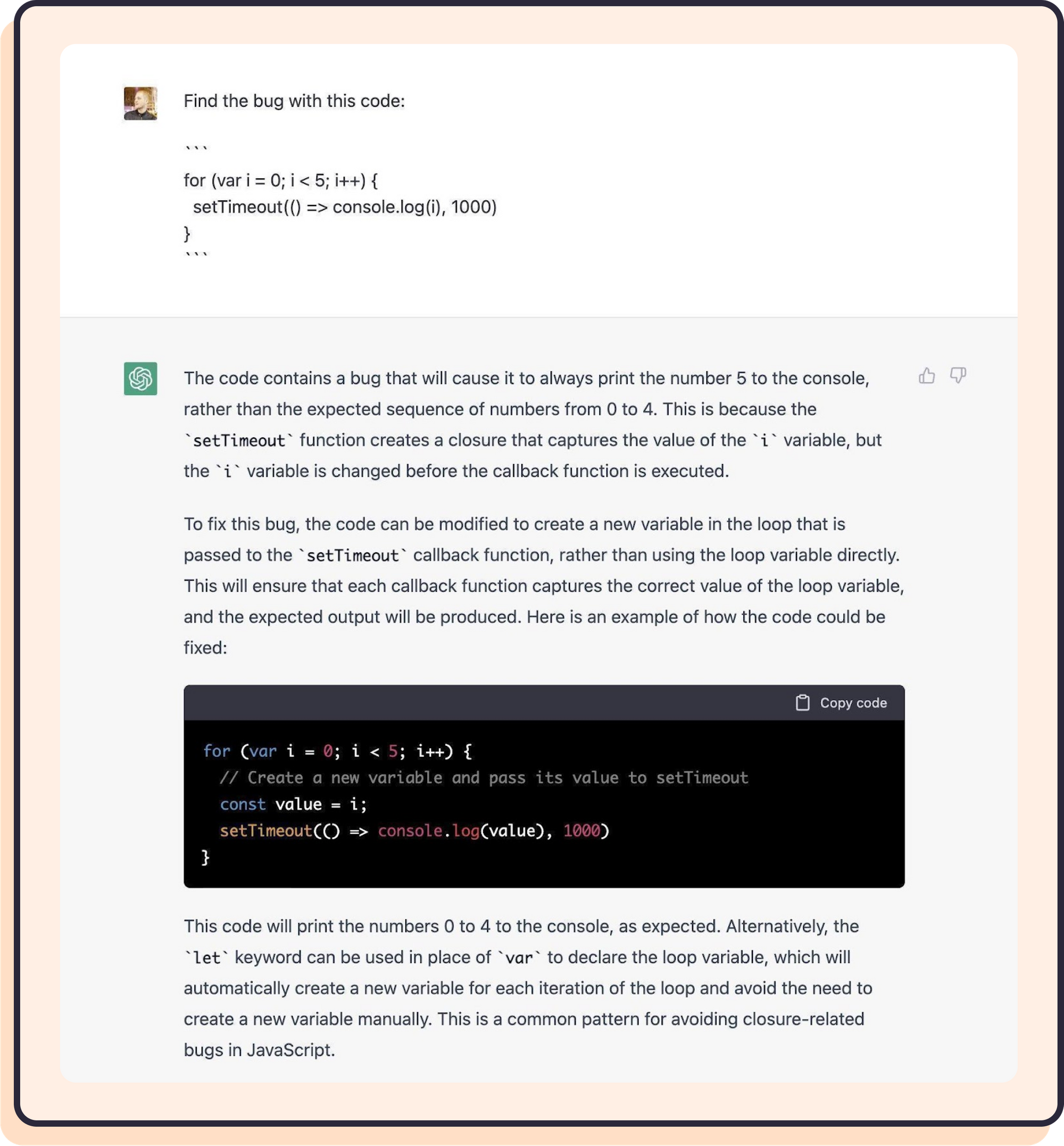 a screenshot of ChatGPT Generating code