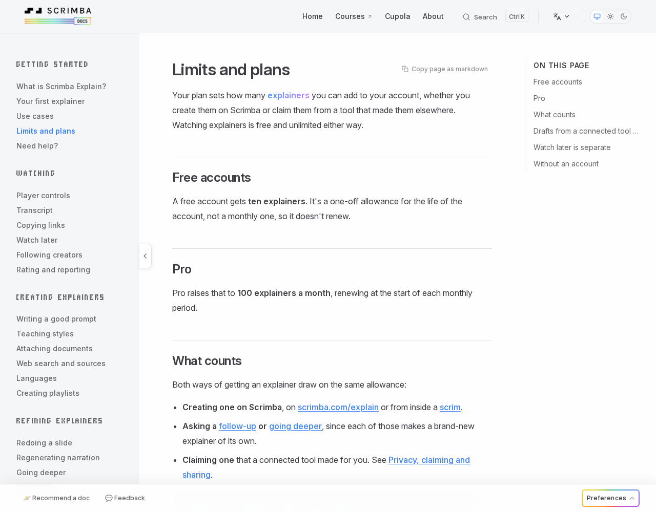 Scrimba's docs page 
