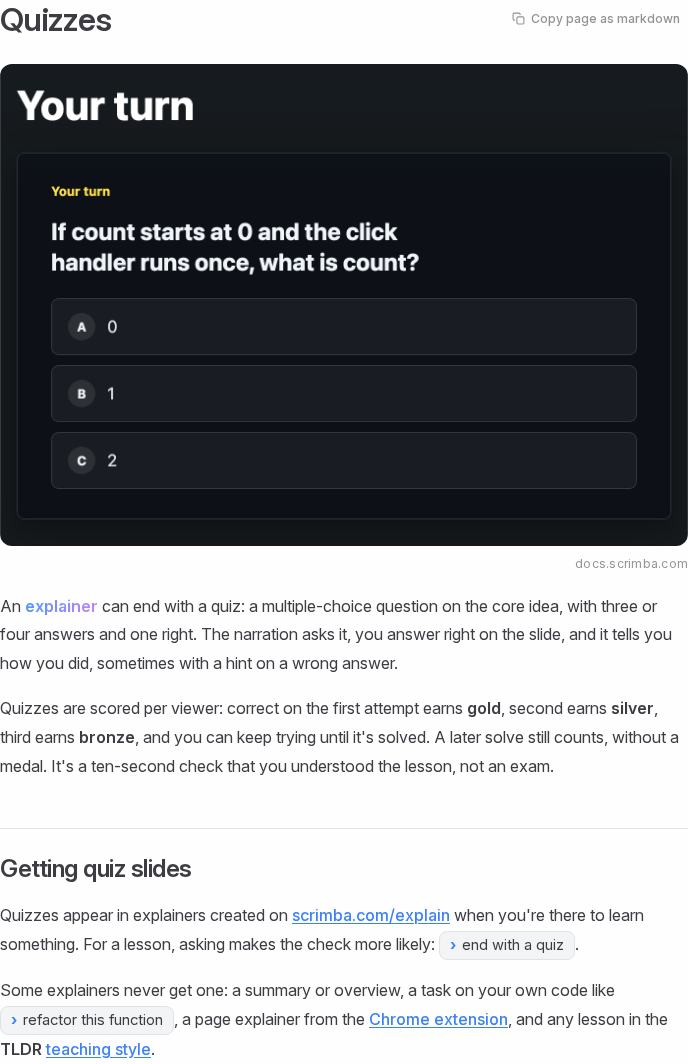 Scrimba's Explain docs page 