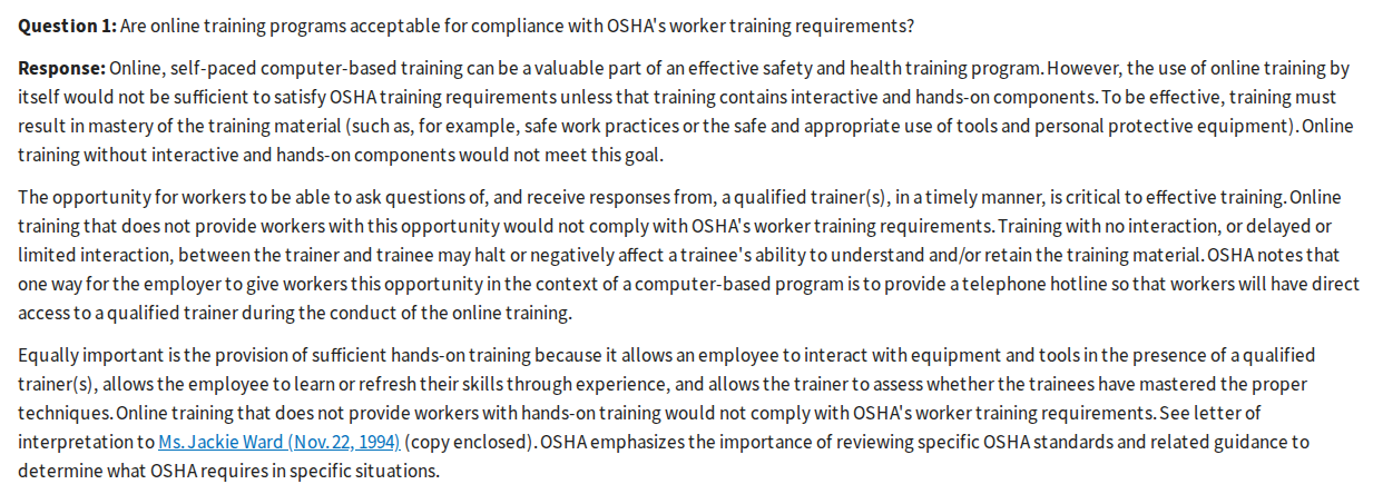 OSHA's letter of interpretation of July 11, 2019. 