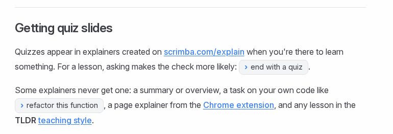 A section of Scrimba's Explain docs headed
