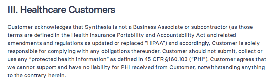 Synthesia's Customer-Specific Supplement, section