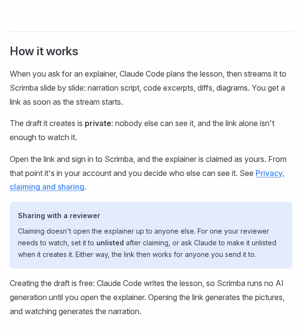 A section of Scrimba's Explain docs headed